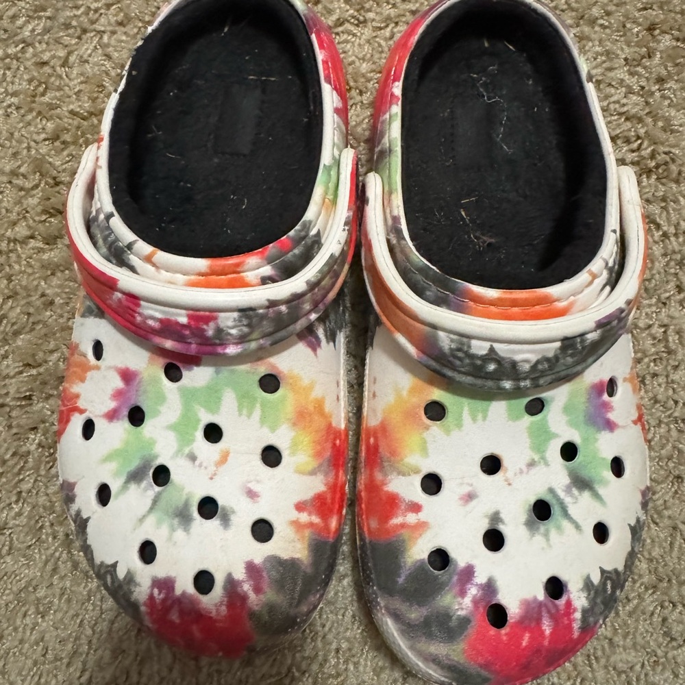 Colorful Tie-Dye Crocs with lining